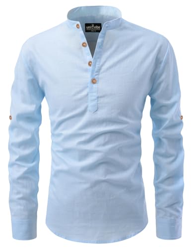 Image of Univibe Full Sleeve Chinese /Rounded /Mandarin Collar Pure Cotton Casual, Wedding, Party, Festival Stylish Short Length Slim fit Kurta Style Shirt for Men and Boys.