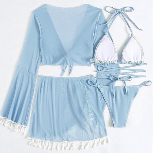 Women's 4 Piece Swimsuit Triangle Bikini Sets Bathing Suit Sexy Swimwear with Beach Cover Up Skirt4