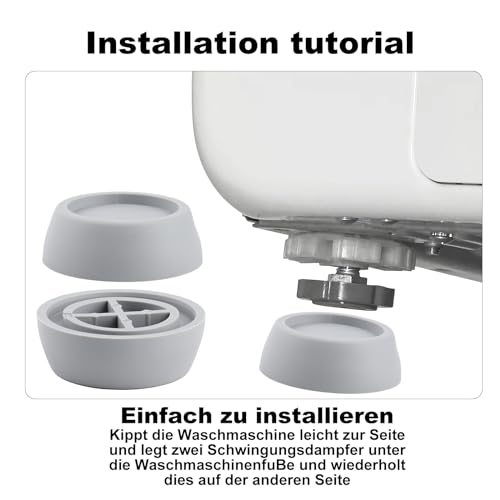 4 Stk Vibrationsdämpfer Waschmaschine, Schwingungsdämpfer Waschmaschine, Antivibrationsfüße Fußpolster Fussdämpfer, Anti Vibration Füße Dämpfer für Waschmaschinen Trockner Gummifüße (grau)
