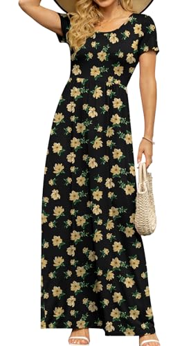 Image of DB MOON Womens 2026 Summer Maxi Dresses Casual Short Sleeve Empire Waist Spring Long Dress with Pockets