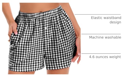 Image of Women Boxer Shorts Summer Gingham Pj Casual Plaid Bottoms with Pocket