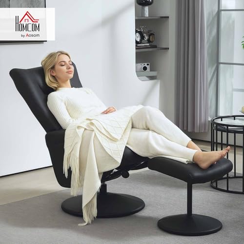 HOMCOM Relaxsessel mit Hocker 360°Drehbarer Fernsehsessel mit Liegefunktion Ruhesessel mit Verstellbar Rückenlehne TV-Sessel bis 150 kg belastbar für Wohnzimmer Kunstleder, Schwarz – Bild 3