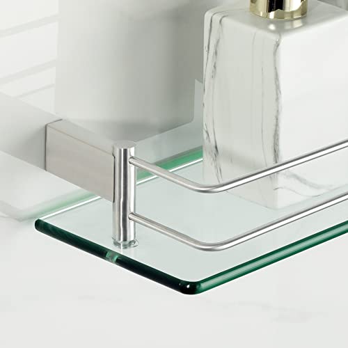 Image of SAYAYO Tempered Glass Shelf Bathroom Shelf with Rail Wall Mounted 20 inches, Stainless Steel Brushed Finished, EGC1000