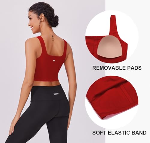 Image of PINSPARK Sports Bra for Women Square Neck Longline Tank Top with Built in Bra