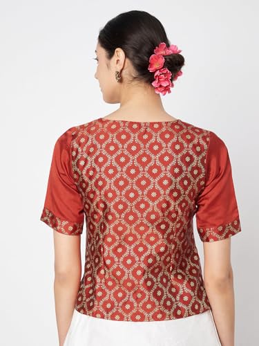 Image of studio rasa Women's Silk Blend Block Printed Button Down Readymade Top for Wedding Festive Party