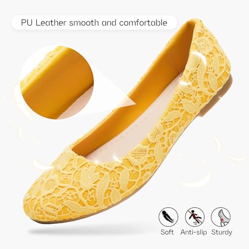 Image of Shupua Dress Shoes for Women Round Toe Flats Shoes Lace Ballet Flats Dressy Comfortable Foldable Flats Low Heel