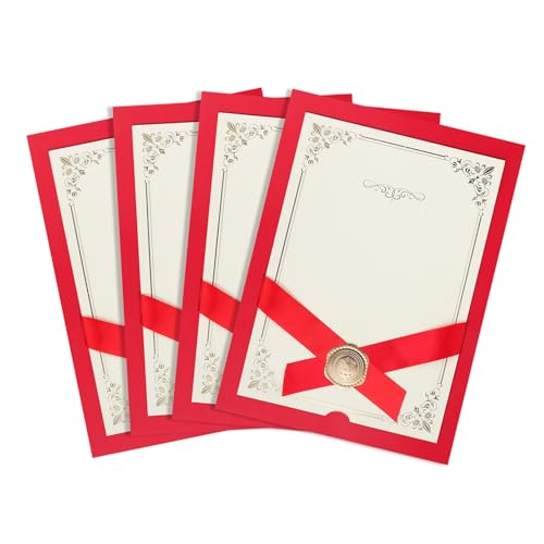 Lot de 4 Titulaire du Certificat A4 Couvertures de Diplôme avec Papiers de Diplôme Porte-Certificats Porte-Diplômes avec Ruban pour Lettre de Nomination...