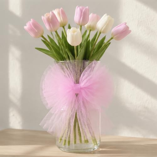 Image of Light Pink Tulle Fabric Ribbon 6 Inch by 25 Yards Rolls Fabric Spool Tulle for Gift Wrapping Wedding Decorations Craft Supplies DIY Tutu Skirt Baby Shower Birthday Party