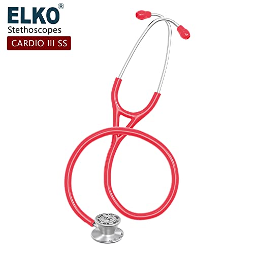 Image of ELKO EL-060 CARDIO III SS Stainless Steel Acoustic Stethoscope | Two-Way PVC Tubing | Double Sided Chestpiece For Adult & Pediatric Patient | Doctors & Medical Students (Pink)