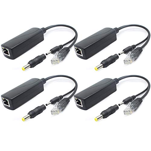 ANVISION 4-Pack 5V Gigabit PoE Splitter, 48V to 5V 2.4A Adapter, 10/100/1000Mbps, Plug 3.5mm x 1.35mm, 5.5mm x 2.1mm Connector, IEEE 802.3af Compliant, for IP Camera and More