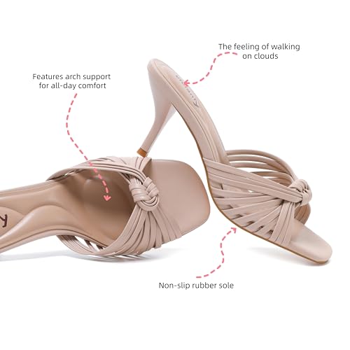 Image of vivianly Heeled Sandals for Women Kitten Heel Square Open Toe Sandals Backless Slip-On Mule Shoes Wedding & Leisure