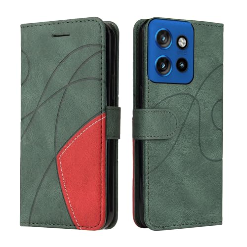 XINNI Protective Phone Case for Motorola Edge 50 Neo, PU/TPU Vintage Flip Leather Shockproof Cover Magnetic Book Style Wallet, Green