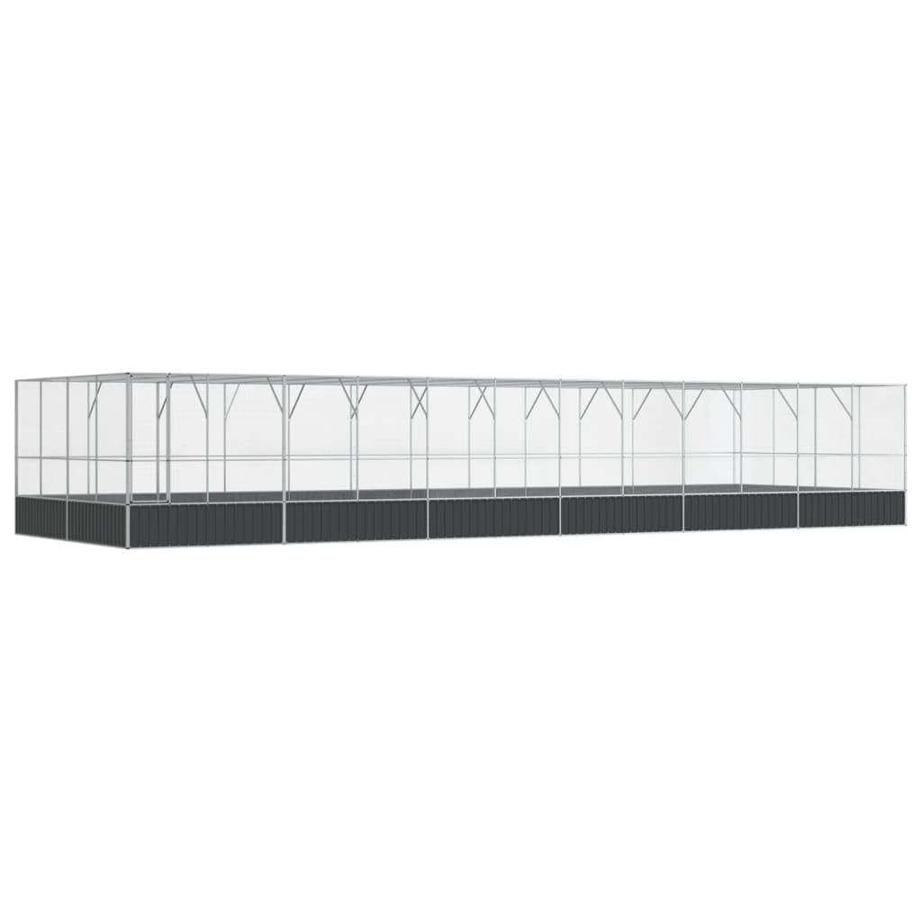 vidaXL Aviary with Extension - Galvanised Steel Bird Cage, Parrot/Budgie/Small Animal Enclosure - 1246 x 414 x 212 cm