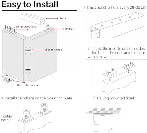 Heavy Duty Bifold Door Track Set - 96in, 72in, 60in, 48in Folding Door Hardware for Indoor & Closet Use, Fits 1-3/4 Inch Thickness Sliding Doors