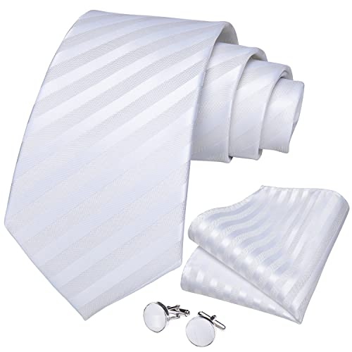 Image of DiBanGu Striped Tie Set for Men Silk Woven Plaid Necktie and Pocket Square Cufflinks Business Wedding