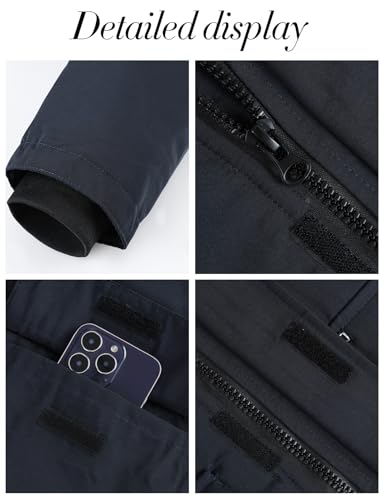 Image of Men's Hooded Puffer Jacket Winter Warm Quilted Parka Windbreaker Multi-Pockets Padded Coat with Faux Fur Removable Hood(Navy-M)