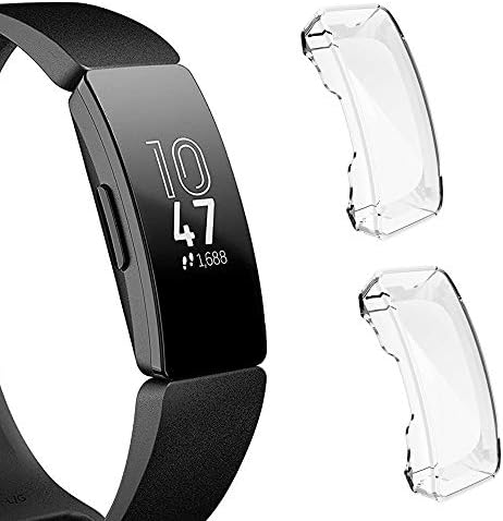Coobes Compatible with Fitbit Inspire/Fitbit Inspire HR Screen Protector Case[2 Pack], Soft TPU Protective Cover Shock-Proof Bumper Ultra-Thin Lightweight Shell Accessories (Clear&Clear)