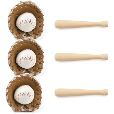 HUIANER Miniatures Baseball Bat 9pcs Dollhouse Accessories Sports Mini Bat Glove Ball Set Mini Dollhouse Kitchen Fairy Garden Cake Topper Decoration Cover