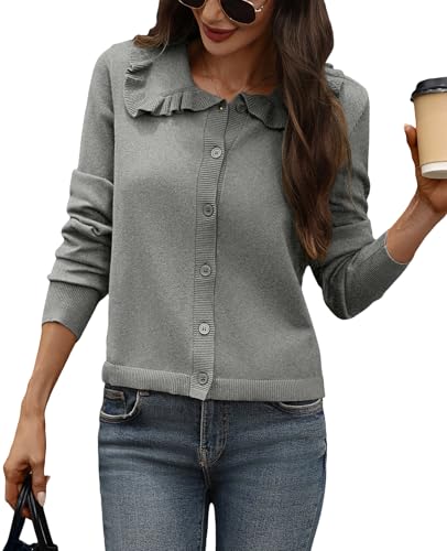 Women's Ruffle Collar Cardigan Sweaters Cropped Long Sleeve Button Down Bolero Shrug Sweaters for Dress