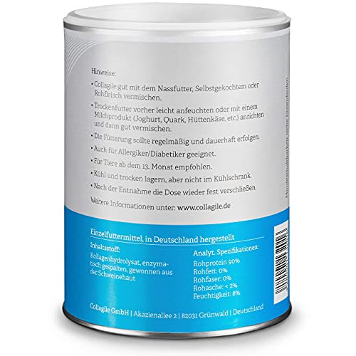 Collagile Dog Hunde Ergänzungsfutter für Knochen und Bänder Bioaktive Kollagenpeptide in Lebensmittelqualität (6 x 225g)
