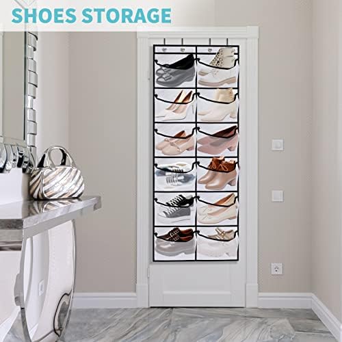 VASZOLA 2 Packs Over the Door Shoe Organizer, 24 Extra Large Mesh Pockets Hanging Shoe Boots Rack Holder, Closet Hanging Organizers for Storage Sneakers High Heeled Shoes Slippers (White)
