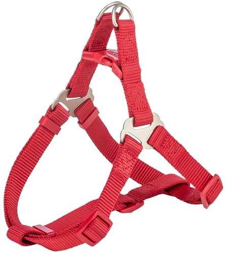 TRIXIE Premium One Touch Geschirr Größe XS–S: Brustumfang 30–40 cm/10 mm in rot - leicht anzulegendes verstellbares Hundegeschirr mit zugentlastender Schnalle für kleine Hunde, 204303