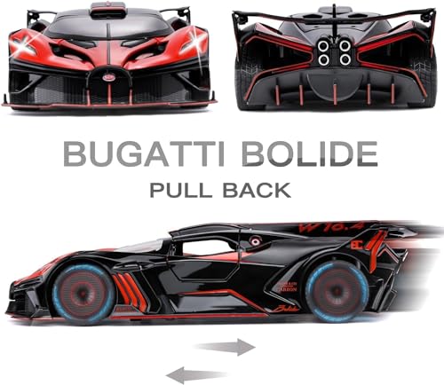 Image of VARIYA ENTERPRISE Exclusive Alloy Metal Pull Back Die-Cast Car Diecast Metal Pullback Toy Car with Openable 6 Doors,Light Music Boys Gifts Toys (1:24 Bugatti Bolide - RED)
