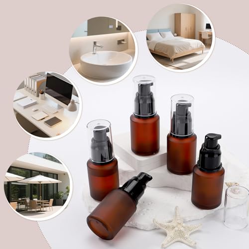 Image of Segbeauty 1oz Frosted Glass Travel Pump Bottle, 5pcs 30ml Travel Bottles for Toiletries, Refillable Cosmetic Containers for Women, Empty Red Lotion Dispenser with Pump, Leak Proof Makeup Dispenser