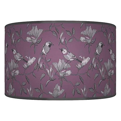25cm(10") Garden Birds Purple Grey Giclee Style Printed Fabric Pendant Drum Cylinder Light Shade Handmade Lampshade 66 (for Table or Floor lamp) Cover