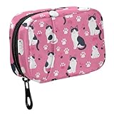 Fustylead Joli pilulier japonais à queue courte et empreintes de pattes sur fond rose - Organiseur hebdomadaire avec fermeture éclair - Pilulier amovible - Organiseur portable pour médicaments pour