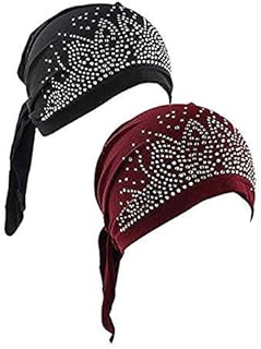 2 Pcs Crystal Pleated Chemo Hat Headwrap Turban for Women Stretchy Beanie Bandana Skull Cap Headscarf for Cancer