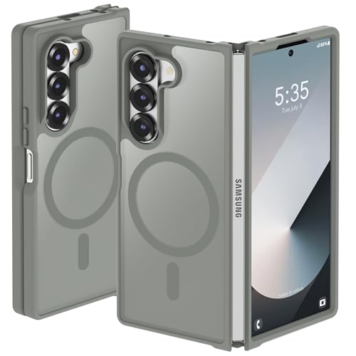 Image of ORETECH Magnetic Case Compatible with Samsung Galaxy Z Fold 6 Case, Translucent Back Non-Slip Hard PC Shockproof Bumper Protective Phone Case Cover for Samsung Z Fold 6 - Grey | Translucent Back Non-Slip Hard PC Shockproof Bumper Protective Phone Cover