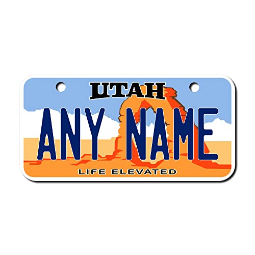 Personalized Utah License Plate 3 X 6 (inches) Aluminum. Add Your Name, Text or Numbers. Great Size for Bikes, Drive on Toy Cars etc. VER.2