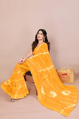 Image of MIRCHI FASHION Women Saree Shibori Print Chiffon | Elegant Festive and Functional Sari for All-Day Comfort with Matching Blouse