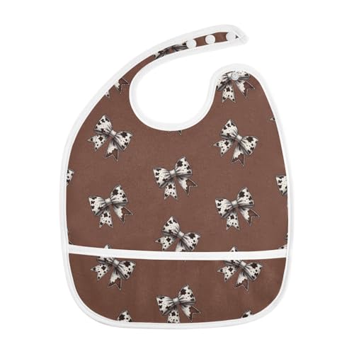 Baby Bibs for Boy and Girls 5 Pack Cotton Adjustable Newborn Bibs for Drooling & Teething, Cow Print Bows Brown