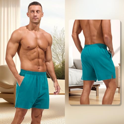 Image of AMY COULEE Mens Lounge Shorts 4 inch Pajama Lightweight Cotton Sleep Bottoms with Pockets