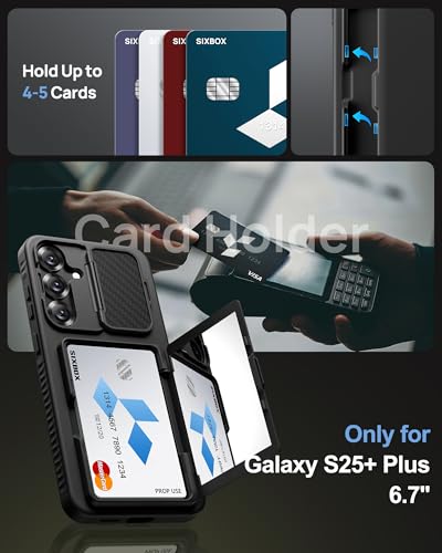 Image of for Samsung Galaxy S25+ Plus Case with Card Holder & Stand & Phone Lanyard Crossbody (2X Phone Tabs) & Camera Cover, Rugged Protective Wallet Kickstand Phone Cover Case for S25 Plus 6.7 inch, Black