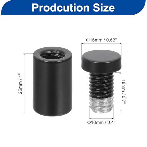 Image of uxcell 12 Pcs Standoff Screws, 5 /8 inch x 1.18 inch Stainless Steel Advertising Screws Wall Standoff Mounts Hardware for Acrylic Picture Frame Glass Signs Hanging, Black