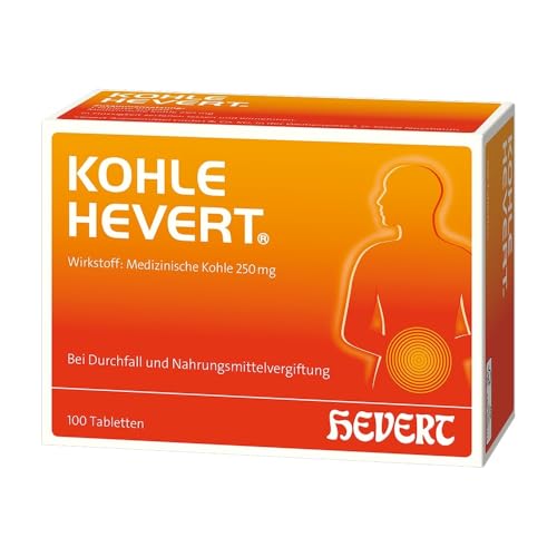 Kohle Hevert bei Durchfall sowie bei Vergiftungen durch Lebensmittel, Schwermetalle und Medikamente, 100 St. Tabletten