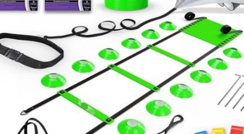 HaootadiyAgility Training Equipment, Football Training Equipment Includes 20FT Agility Ladder,4 Adjustable Agility Hurdles, 16 Football Cones, Parachute, for Training Soccer Basketball Athletes