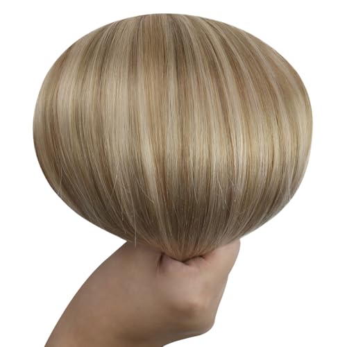 Image of Full Shine Sew In Hair Extensions Remy Weft Hair Extensions Sew In Extensions Straight Hair Color Ash Blonde Mix Golden Blonde Human Hair Bundles For Women 18 Inch 105G