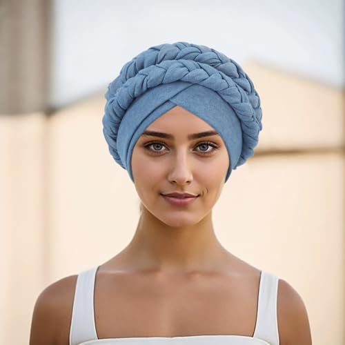 Image of DRESHOW African Women Turban Caps Cotton Beanie Twist Headscarf Pre-Tied Double Twisted Braids Wrap Hat Chemo Cancer Cap