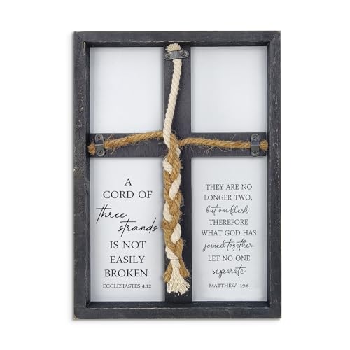 A Cord of Three Strands Wedding Sign 15"X10" Three Strands Braid Wall Decor Anniversary Religious Gifts for Couple Cross to Braid or Tie God's Knot, Symbolic of Unity (Black)