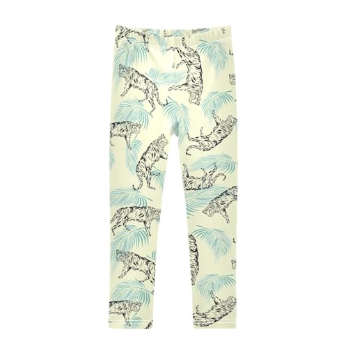 CaTaKu Girls Leggings Tigers Palm Leaves Leggings for Girls Kids Athletic Workout Yoga Pants Size 4-10T