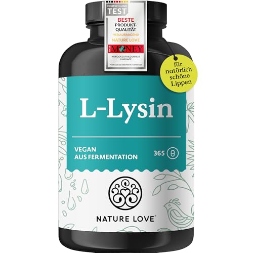 NATURE LOVE L-Lysin - 365 vegane Kapseln - 1000mg L-Lysin HCL pro Tagesdosis - Lysin aus pflanzlicher Fermentation - 6 Monate Reichweite - Laborgeprüft ohne Zusätze und in Deutschland produziert
