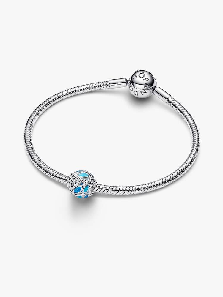 Openwork Fish Sterling Silver Charm z przezroczystą niebieską emalią