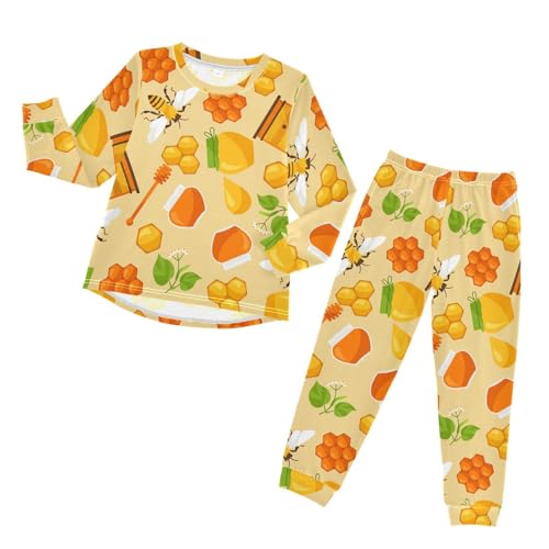 Honey and Bee Soft Pajama Set for All Seasons,Breathable Pjs Long Sleeve Sleepwear,Comfy Loungewear 2 Piece Underwear Set 4T
