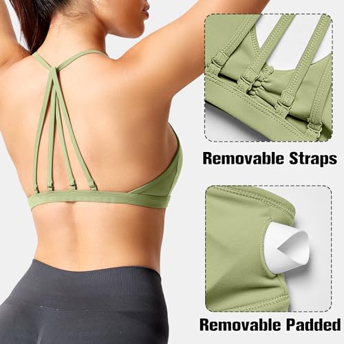 Image of YEOREO CoreFlex Workout Sports Bras for Women Padded Strappy Open Back Gym Bra Light Impact Criss Cross Yoga Crop Top