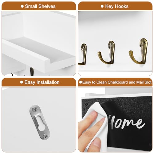 Webravery KEY HOOKS03 Decorative Key Hanging Rack With 8 Hooks – Easy Install Natural Wooden Key And Mail Holder For Wall Mount – Sunglasses Wallet Holder Entryway Decor With Shelf And Chalkboard thumb #2