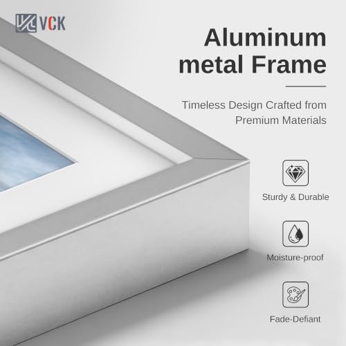 Image of VCK 5x7 Picture Frame Silver Metal, Real Glass, 4x6 Mat, 3 Pack, for Print